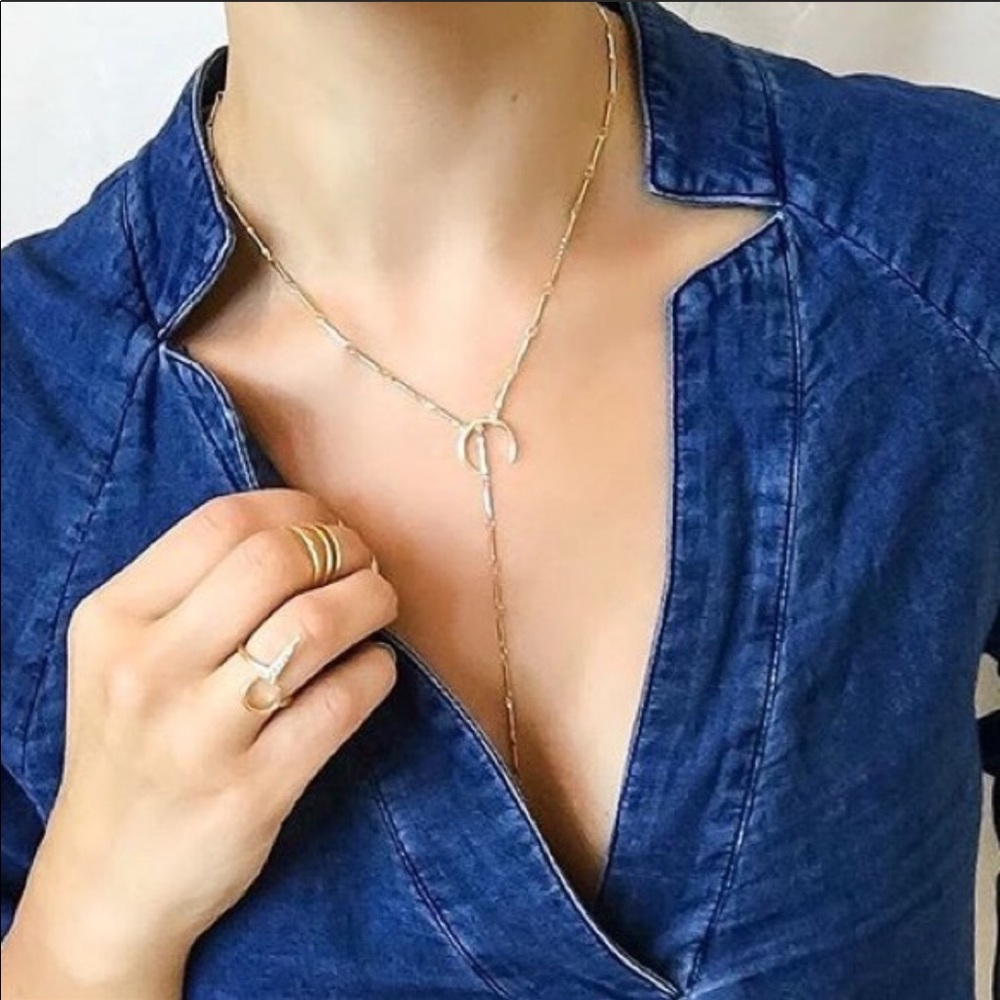 Luv AJ gold pave lariat necklace and ring